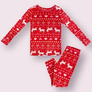 Cat & Jack Toddler Snuggly Soft Red Fair Isle Pajama Set | 4T